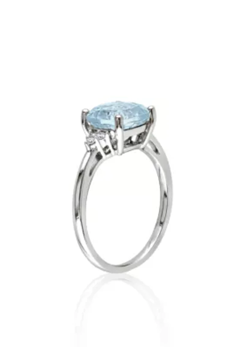 10k White Gold Blue Topaz and Diamond Ring