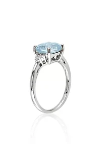 10k White Gold Blue Topaz and Diamond Ring