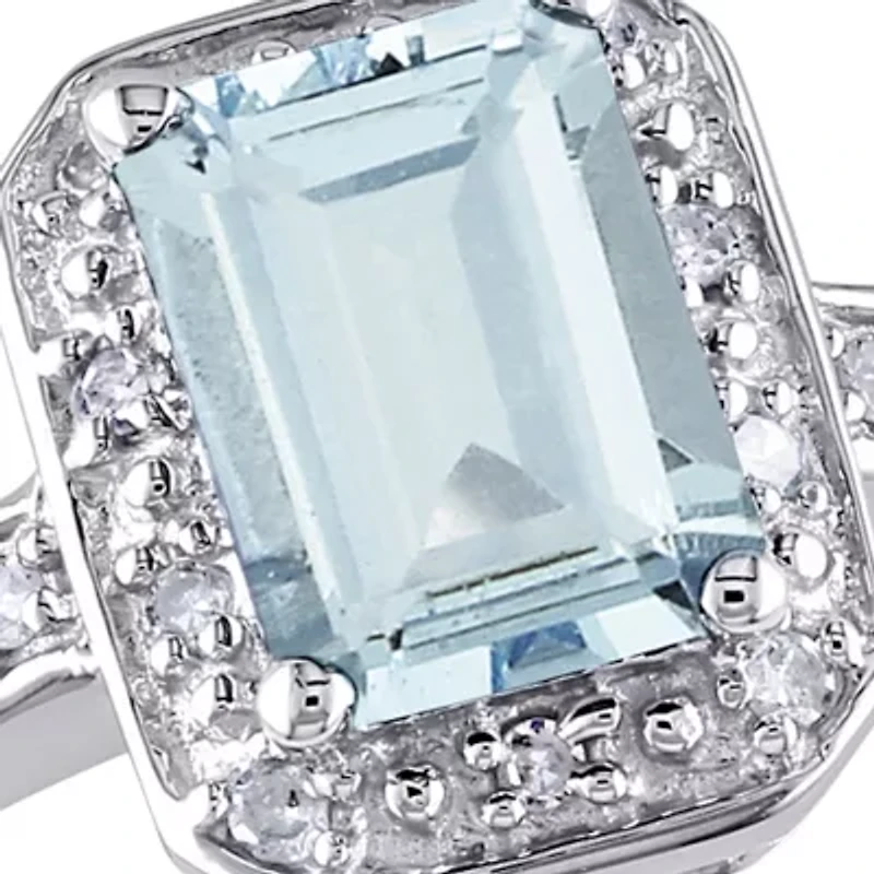Aquamarine with Diamond Ring 10K White Gold