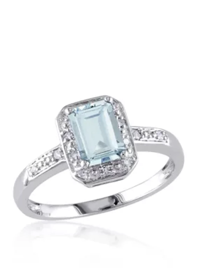 Aquamarine with Diamond Ring 10K White Gold
