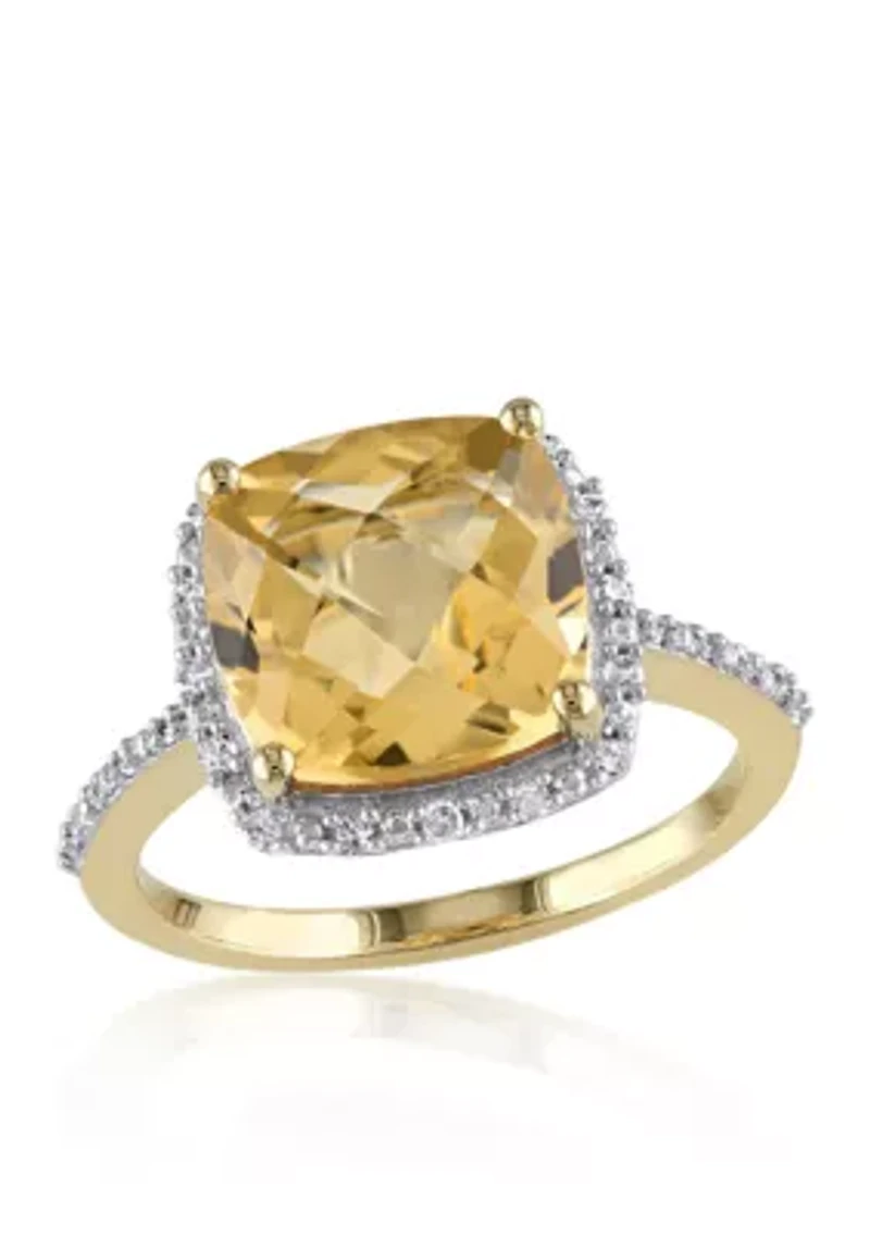 10k Yellow Gold Citrine and Diamond Ring
