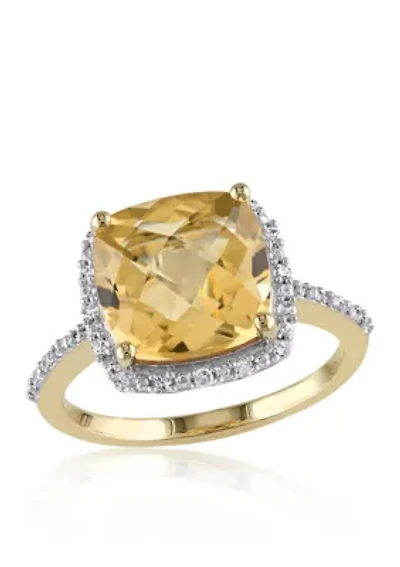 10k Yellow Gold Citrine and Diamond Ring