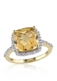 10k Yellow Gold Citrine and Diamond Ring