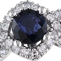 10k White Gold 3 Stone Sapphire and Diamond Ring