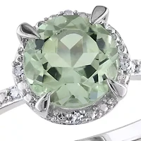 10k White Gold Green Amethyst and Diamond Ring