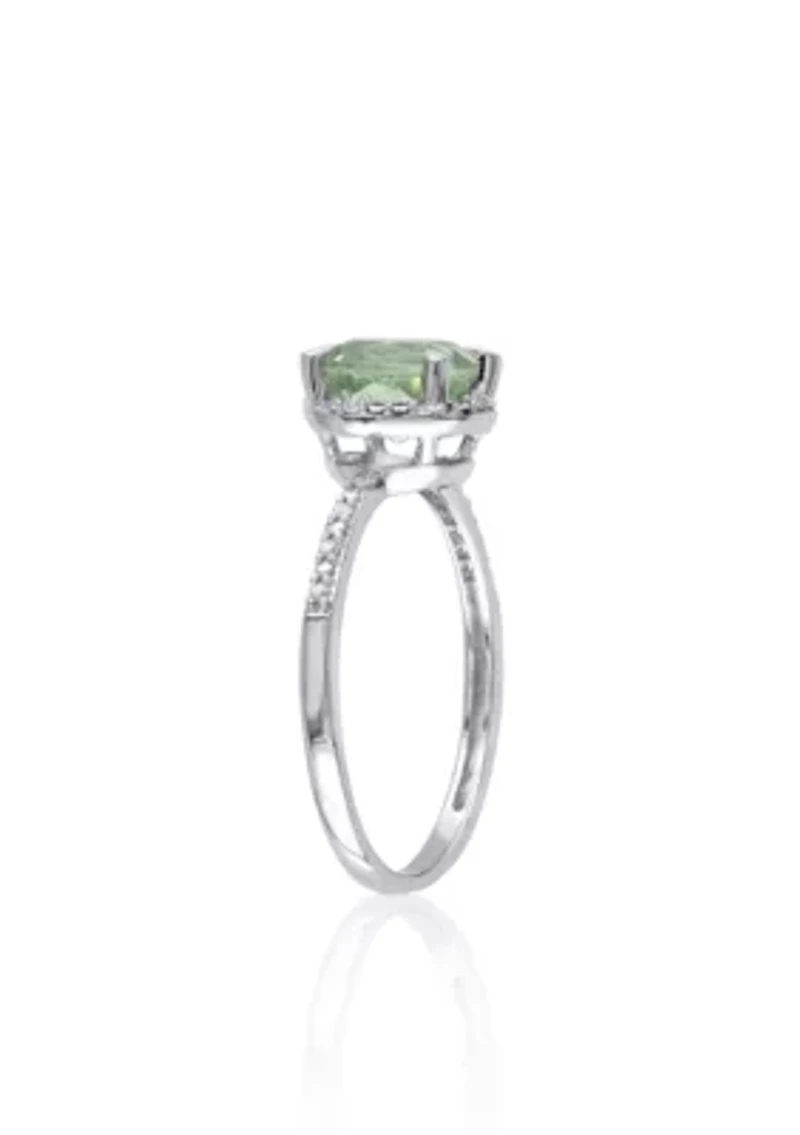 10k White Gold Green Amethyst and Diamond Ring