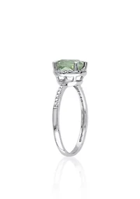 10k White Gold Green Amethyst and Diamond Ring