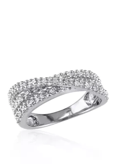 Diamond Crossover Ring Sterling Silver