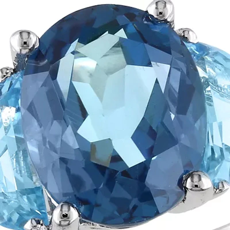Sterling Silver Blue Topaz and Diamond Ring