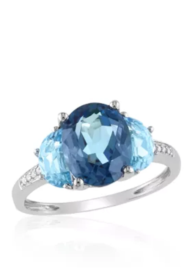 Sterling Silver Blue Topaz and Diamond Ring