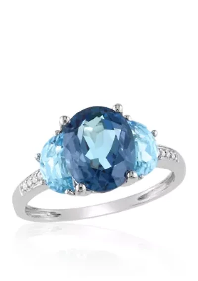 Sterling Silver Blue Topaz and Diamond Ring