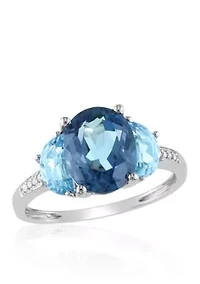 Sterling Silver Blue Topaz and Diamond Ring