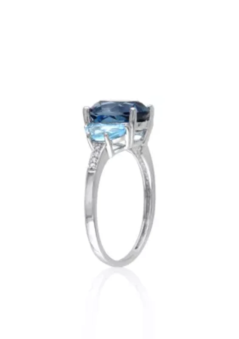 Sterling Silver Blue Topaz and Diamond Ring