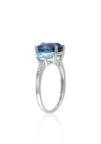 Sterling Silver Blue Topaz and Diamond Ring