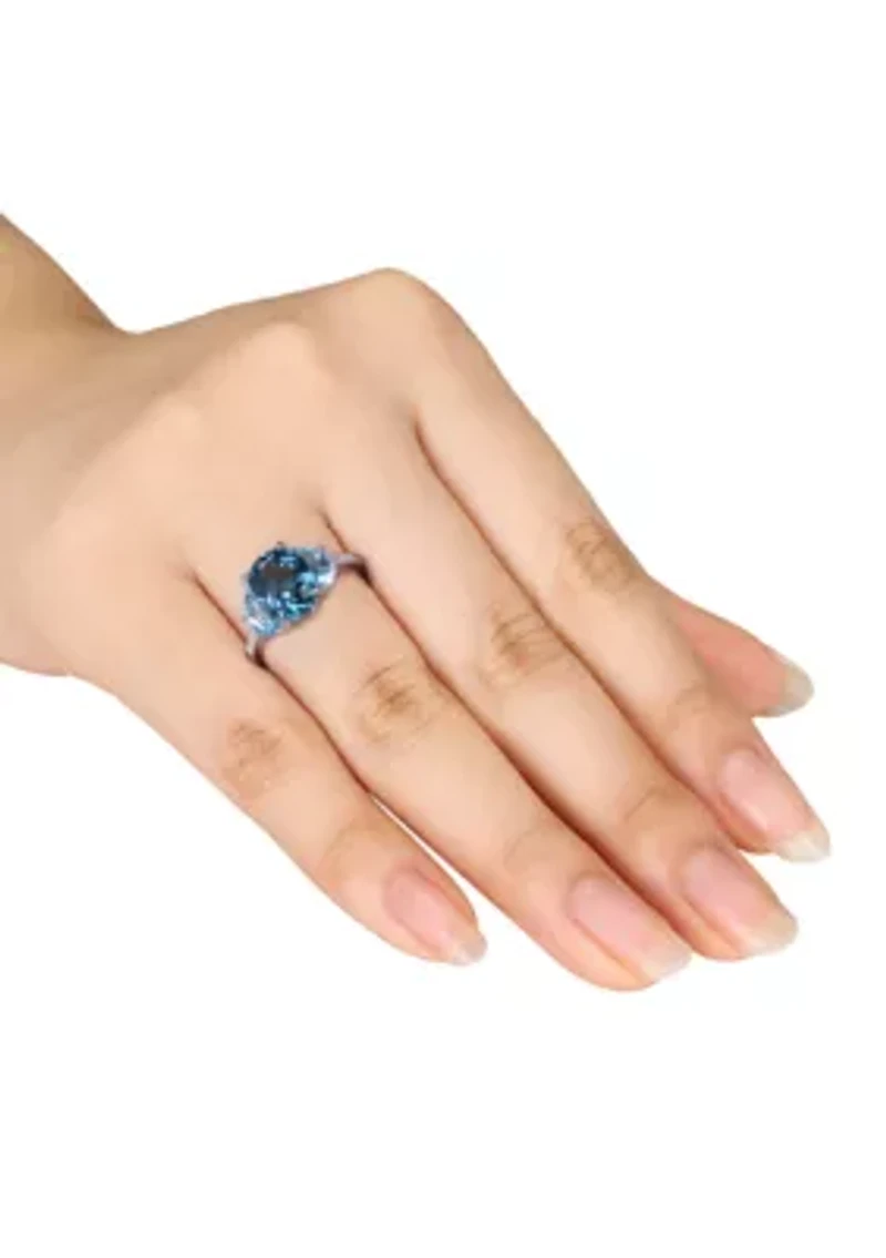 Sterling Silver Blue Topaz and Diamond Ring