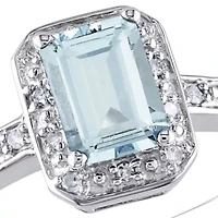 Sterling Silver Aquamarine and Diamond Ring