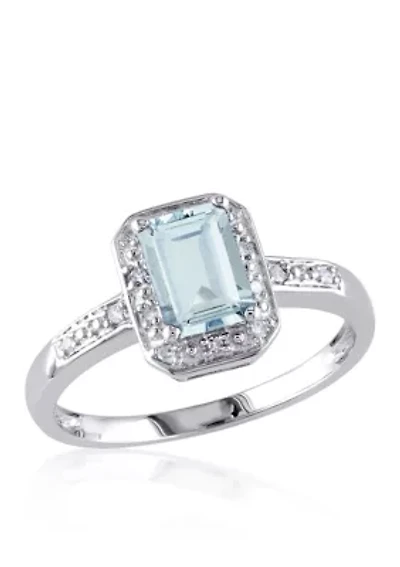 Sterling Silver Aquamarine and Diamond Ring