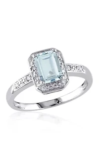 Sterling Silver Aquamarine and Diamond Ring
