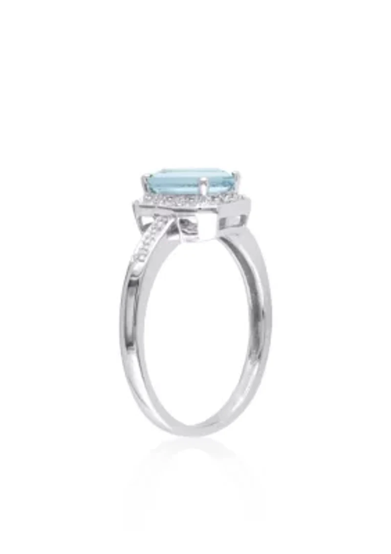 Sterling Silver Aquamarine and Diamond Ring