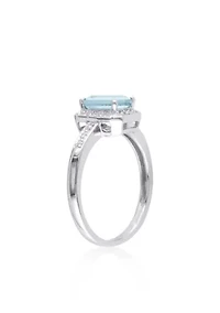 Sterling Silver Aquamarine and Diamond Ring