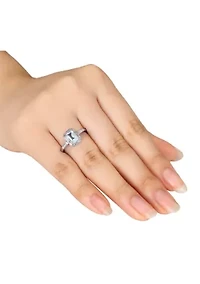 Sterling Silver Aquamarine and Diamond Ring