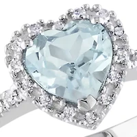 Sterling Silver Aquamarine and Diamond Heart Ring