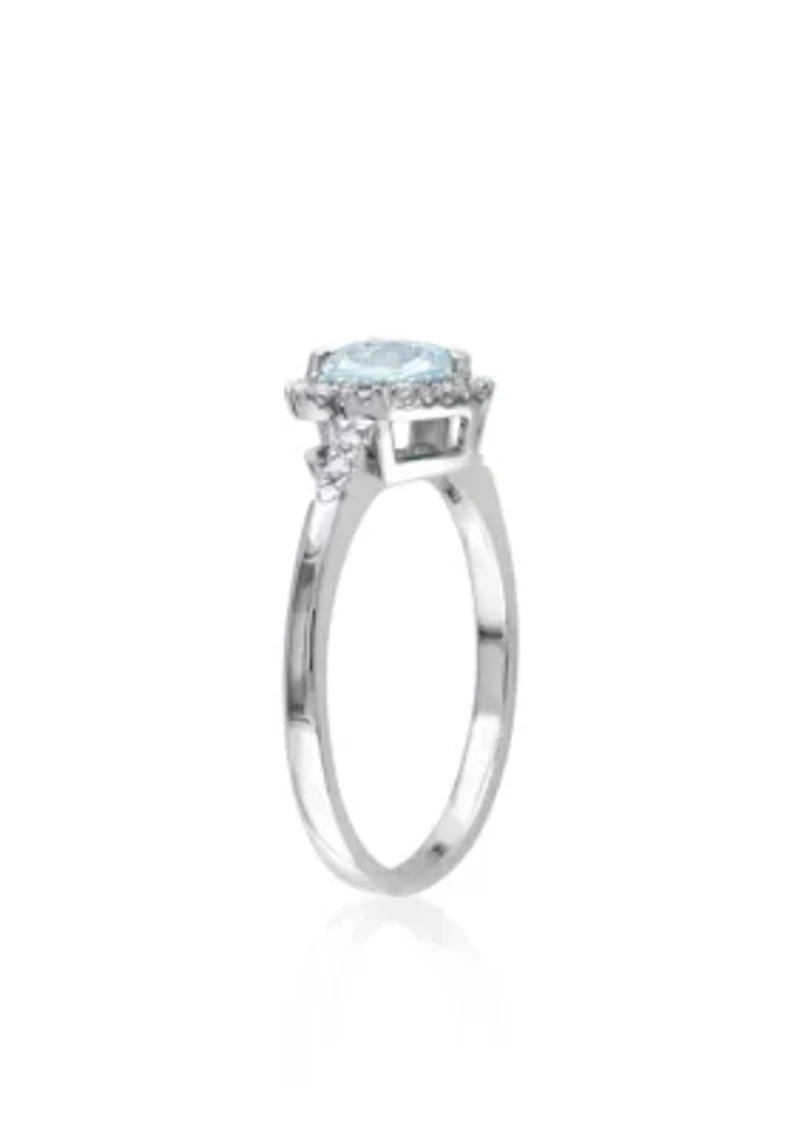 Sterling Silver Aquamarine and Diamond Heart Ring