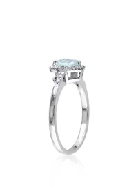 Sterling Silver Aquamarine and Diamond Heart Ring
