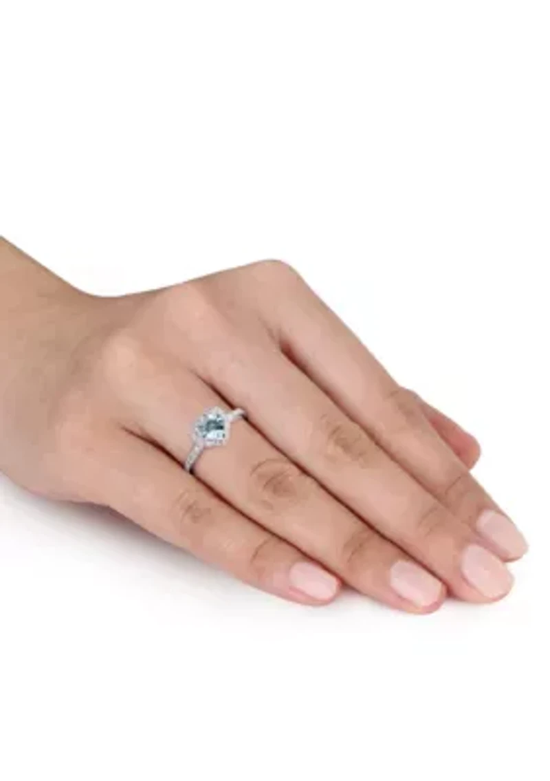 Sterling Silver Aquamarine and Diamond Heart Ring