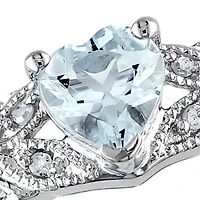 Sterling Silver Aquamarine and Diamond Heart Ring