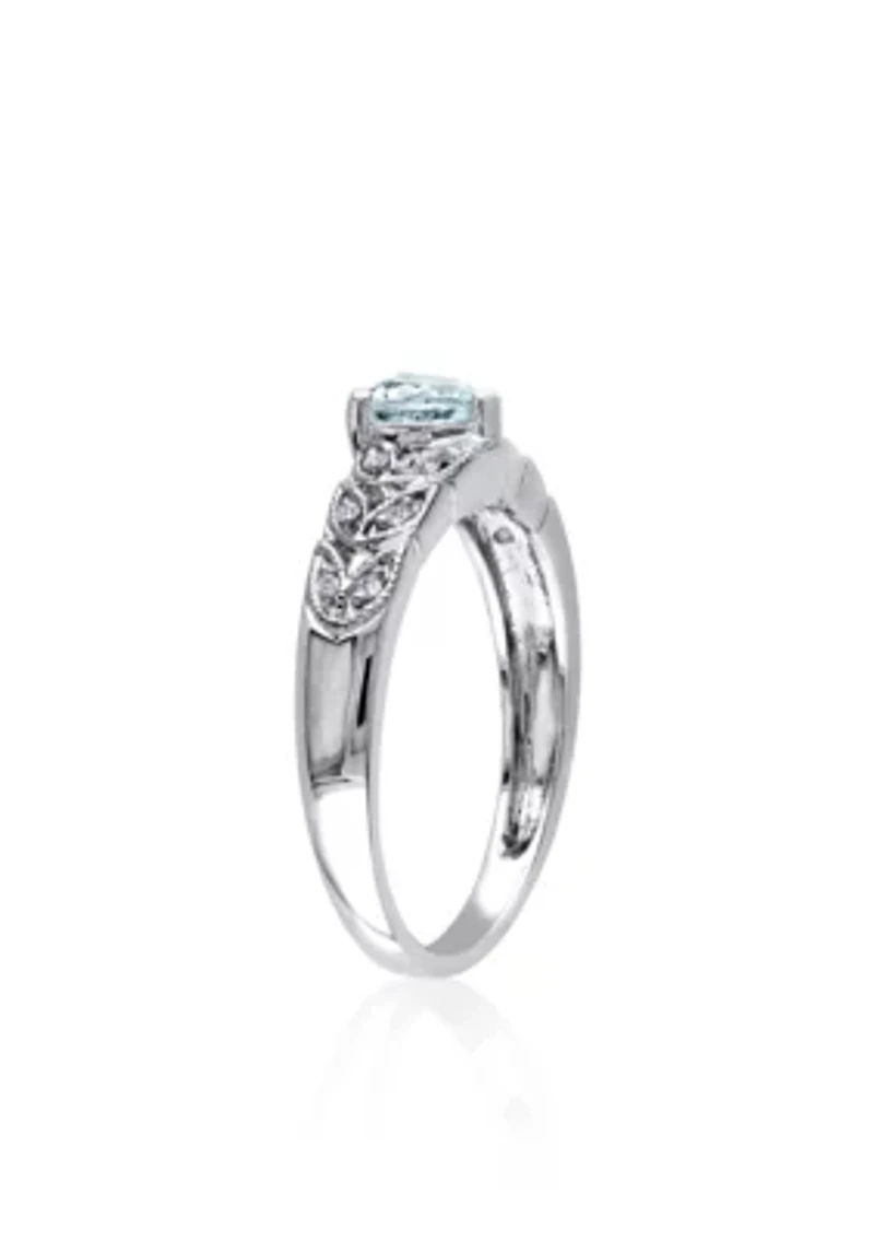 Sterling Silver Aquamarine and Diamond Heart Ring
