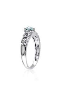 Sterling Silver Aquamarine and Diamond Heart Ring