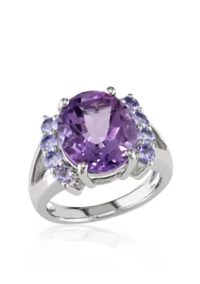Amethyst and Tanzanite Ring Sterling Silver