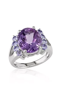 Amethyst and Tanzanite Ring Sterling Silver