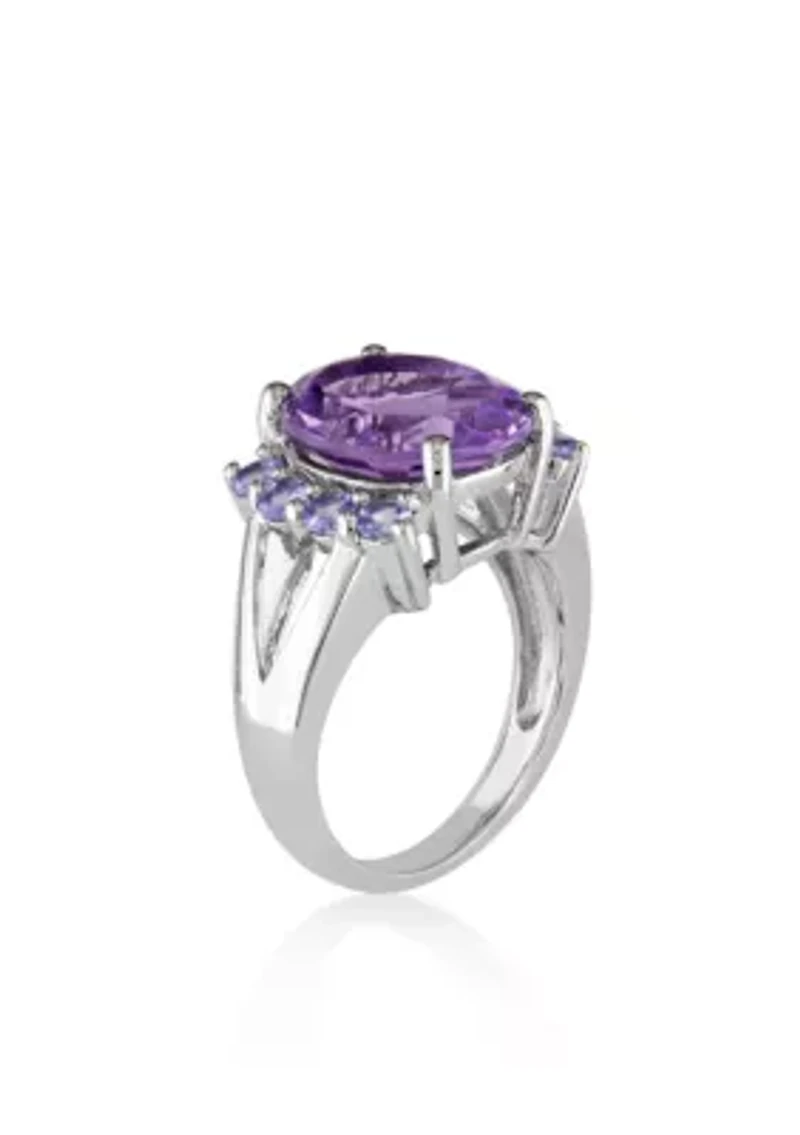 Amethyst and Tanzanite Ring Sterling Silver