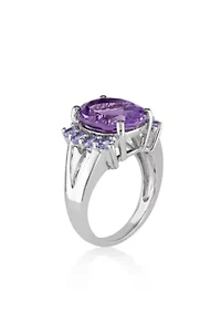 Amethyst and Tanzanite Ring Sterling Silver