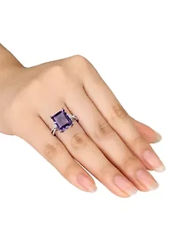 Green Amethyst and White Topaz Ring Sterling Silver