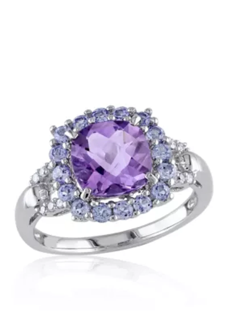 Amethyst, Tanzanite, and Diamond Ring Sterling Silver