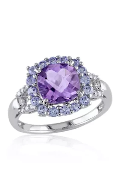Amethyst, Tanzanite, and Diamond Ring Sterling Silver