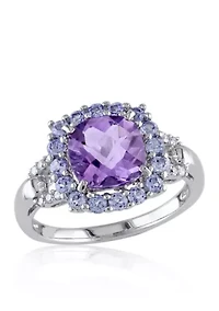 Amethyst, Tanzanite, and Diamond Ring Sterling Silver