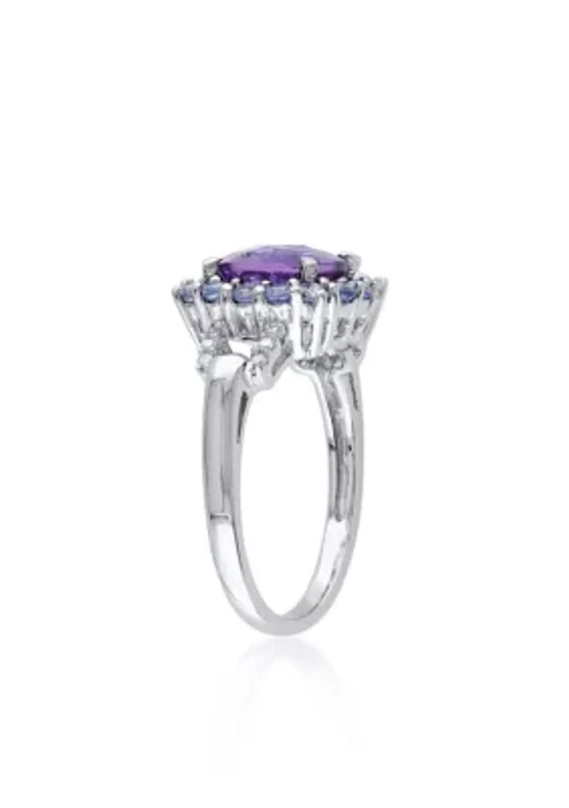 Amethyst, Tanzanite, and Diamond Ring Sterling Silver