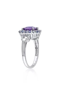 Amethyst, Tanzanite, and Diamond Ring Sterling Silver
