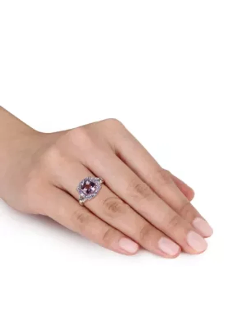 Amethyst, Tanzanite, and Diamond Ring Sterling Silver