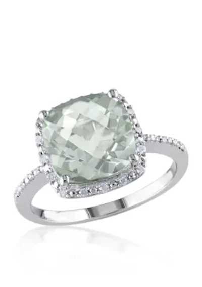 Green Amethyst and Diamond Ring Sterling Silver