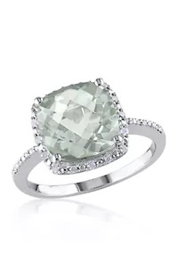 Green Amethyst and Diamond Ring Sterling Silver