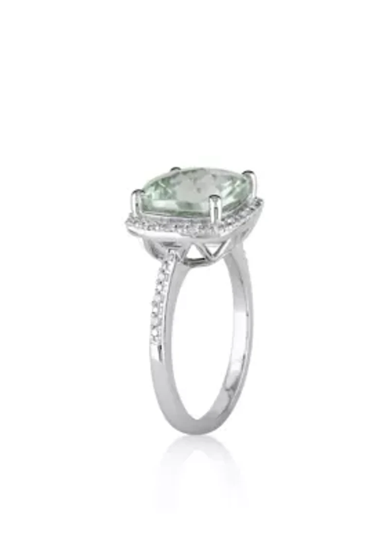 Green Amethyst and Diamond Ring Sterling Silver
