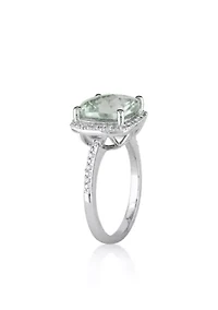 Green Amethyst and Diamond Ring Sterling Silver