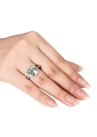 Green Amethyst and Diamond Ring Sterling Silver
