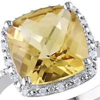 Sterling Silver Citrine and Diamond Ring