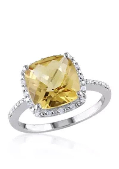 Sterling Silver Citrine and Diamond Ring